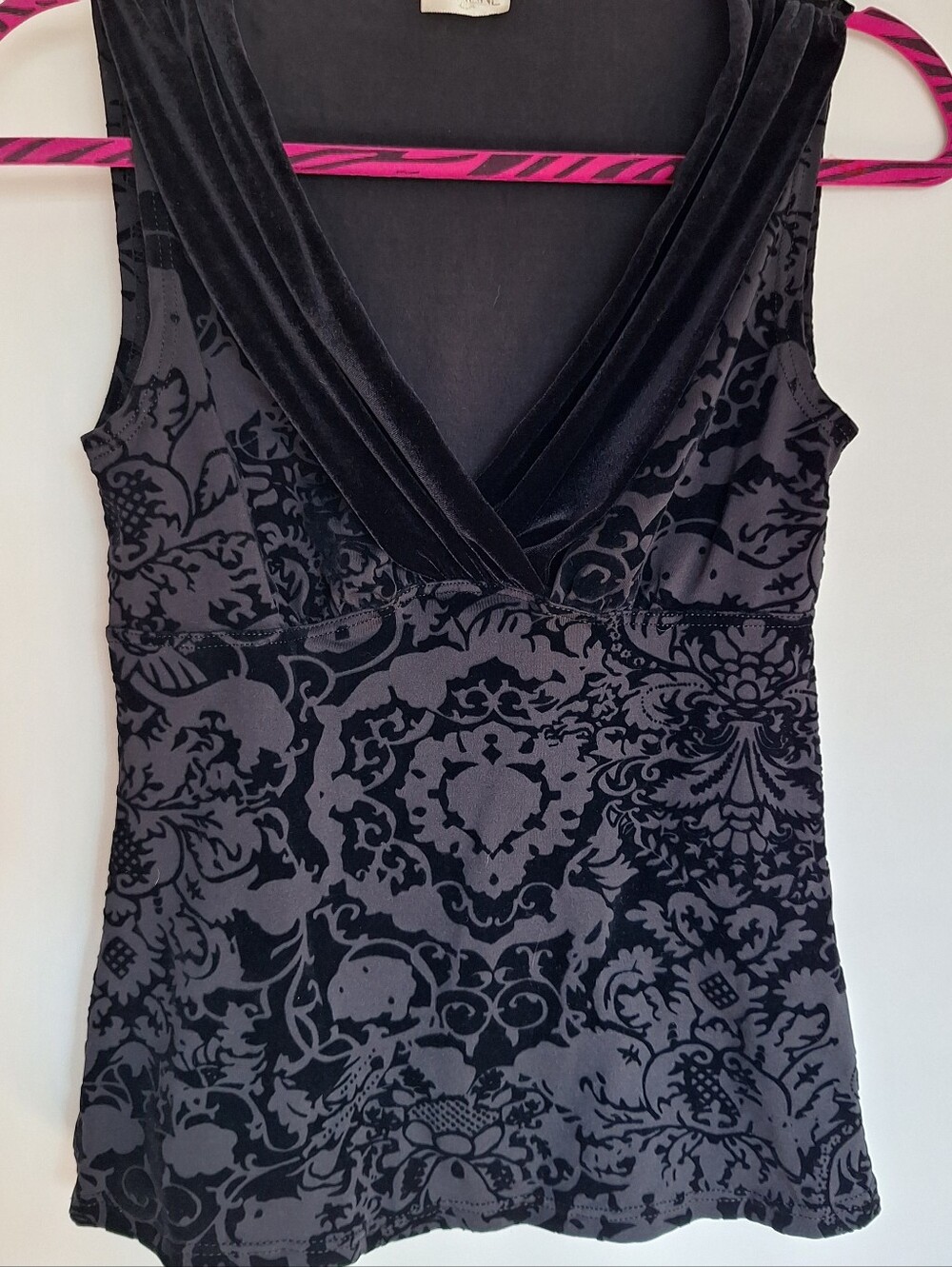 Arianne Brocade Black Velvet Burnout Sleeveless Top Size M